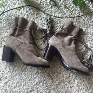 Jeffrey Campbell suede booties with leather ankle tassel. NWOT